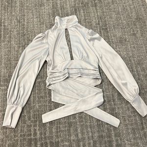 Silver silk open back tie top